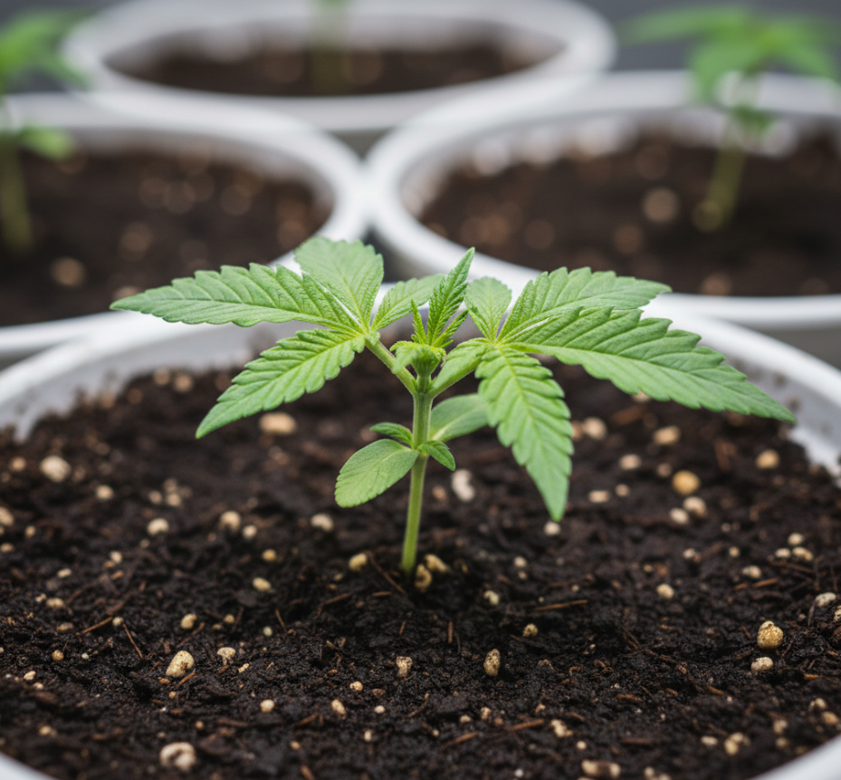 Mature flowering cannabis plant with thick colas