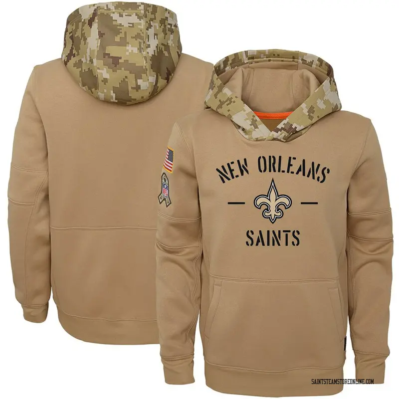 Youth New Orleans Saints Khaki 2019 Salute to Service Therma Pullover